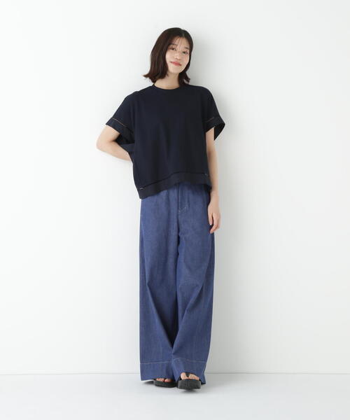 human woman(ヒューマンウーマン)の「◆布帛ドッキング半袖プルオーバー(Tシャツ/カットソー・レディース・ホワイト/ネイビー/ブルー・MEDIUM)」の20枚目の写真