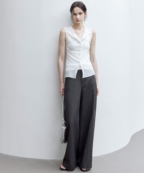 tageechita（タジチタ）の「【tageechita】リヨセル混 シアーストライプ ノースリーブカーディガン（シャツ/ブラウス・レディース・ブラック/ホワイト・S/M/L）」の9枚目の写真