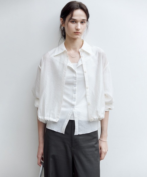 tageechita（タジチタ）の「【tageechita】リヨセル混 シアーストライプ ノースリーブカーディガン（シャツ/ブラウス・レディース・ブラック/ホワイト・S/M/L）」の11枚目の写真