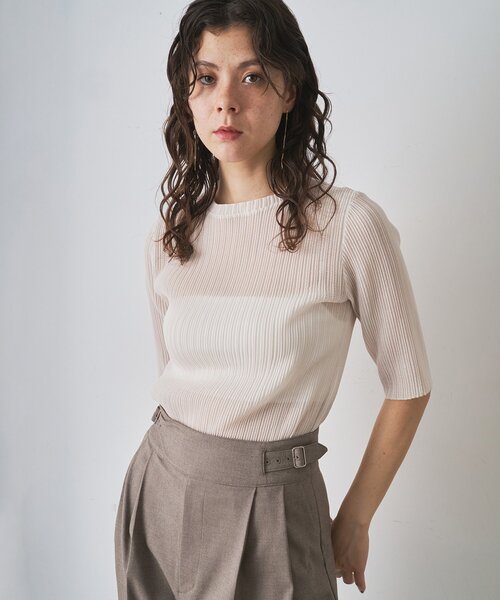 Whim Gazette（ウィムガゼット）の「プリーツハーフスリーブプルオーバー（Tシャツ/カットソー・レディース・ブラック/アイボリー・FREE）」の2枚目の写真