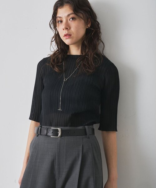 Whim Gazette（ウィムガゼット）の「プリーツハーフスリーブプルオーバー（Tシャツ/カットソー・レディース・ブラック/アイボリー・FREE）」の10枚目の写真