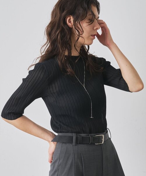 Whim Gazette（ウィムガゼット）の「プリーツハーフスリーブプルオーバー（Tシャツ/カットソー・レディース・ブラック/アイボリー・FREE）」の17枚目の写真