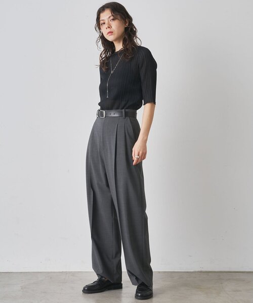 Whim Gazette（ウィムガゼット）の「プリーツハーフスリーブプルオーバー（Tシャツ/カットソー・レディース・ブラック/アイボリー・FREE）」の12枚目の写真