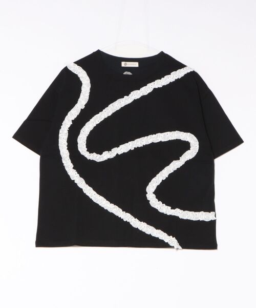 BARNDOOR(バーンドア)の「(BD)【BARNDOOR】レース素材 フリル ウェーブ Tシャツ(Tシャツ/カットソー・レディース・ブラック系2/ホワイト系1/ホワイト系2/ブラック系1・FREE)」の3枚目の写真