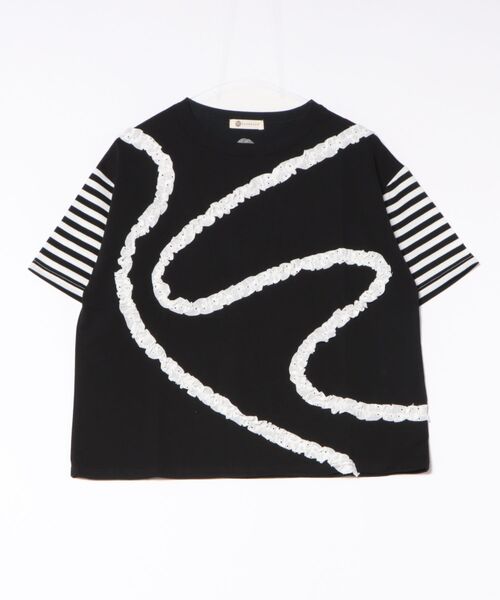 BARNDOOR(バーンドア)の「(BD)【BARNDOOR】レース素材 フリル ウェーブ Tシャツ(Tシャツ/カットソー・レディース・ブラック系2/ホワイト系1/ホワイト系2/ブラック系1・FREE)」の4枚目の写真