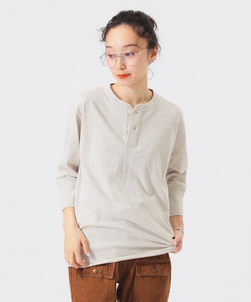 Healthknit（ヘルスニット）の「【別注】Healthknit / BB ヘンリーネック Tシャツ ７分袖（Tシャツ/カットソー・レディース・ナチュラル/ブラック系その他4・ONE SIZE）」の2枚目の写真