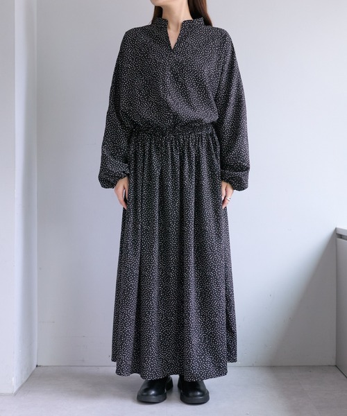 WEB限定・Du noir】ドット柄ウエストドロストワンピース