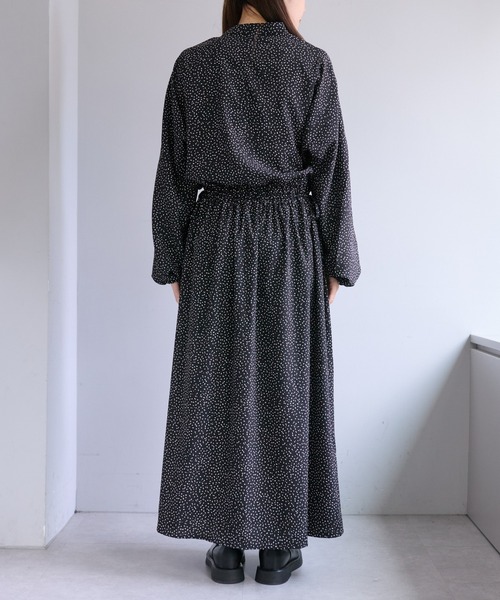 WEB限定・Du noir】ドット柄ウエストドロストワンピース