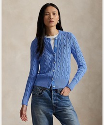 ケーブルニット コットン クルーネック カーディガン