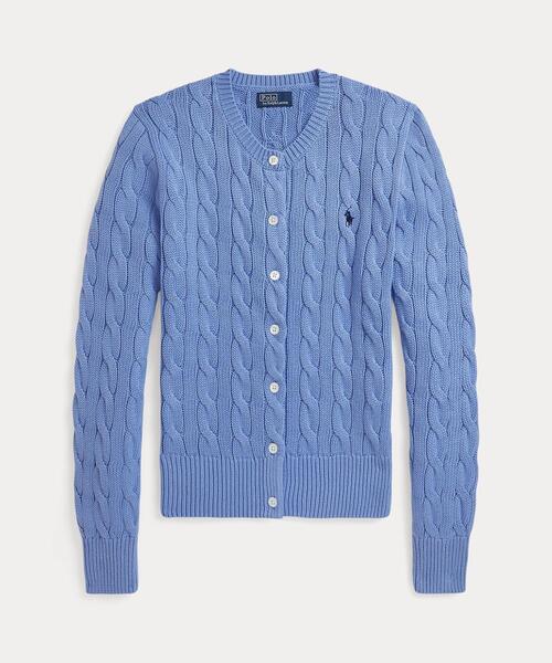 Polo by Ralph Lauren ニットカーディガン ブルー　箱付き ケーブルニット コットン クルーネック カーディガン（カーディガン