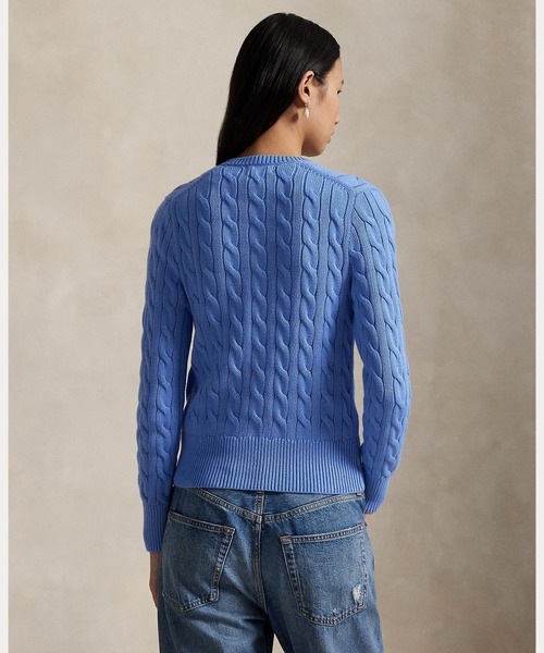 ケーブルニット コットン クルーネック カーディガン（カーディガン