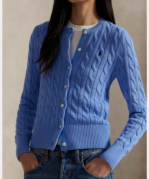 ケーブルニット コットン クルーネック カーディガン（カーディガン