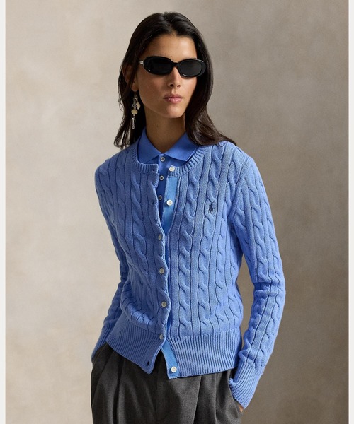 POLO RALPH LAUREN(ポロ ラルフ ローレン)の「ケーブルニット コットン クルーネック カーディガン(カーディガン/ボレロ・レディース・ブルー・L/S/XS/XL/M)」の7枚目の写真
