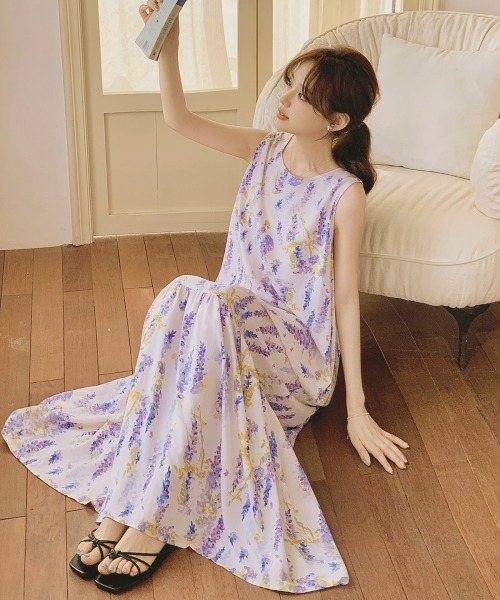 gossip!ロサンゼルス(ゴシップロサンゼルス)の「ヴィンテージ風キャミソールロングワンピース(ルームウェア/ナイトウェア)(ワンピース・レディース・ピンク/ラベンダー・FREE)」の1枚目の写真