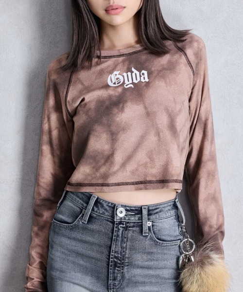 GYDA(ジェイダ)の「GYDA processing like shortトップス(Tシャツ/カットソー・レディース・ブラウン/レッド/ブラック・FREE)」の1枚目の写真