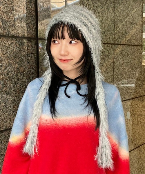 Ray BEAMS(レイビームス)の「ボンネット ミックス フード(ニットキャップ/ビーニー・レディース・イエロー/グレー・ONE SIZE)」の3枚目の写真