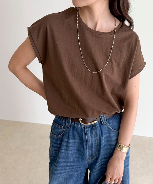 fredy emue（フレディエミュ）の「《セットアップ対応》タンブラー鹿の子フレンチTシャツ（Tシャツ/カットソー・レディース・アイボリー/チャコールグレー/ブラウン・38）」の3枚目の写真