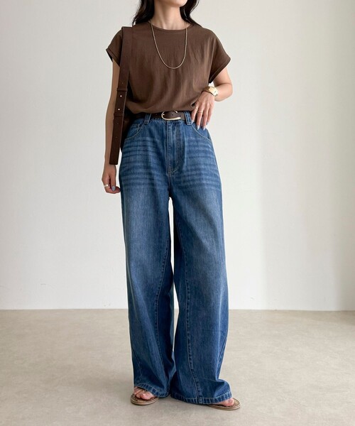 fredy emue（フレディエミュ）の「《セットアップ対応》タンブラー鹿の子フレンチTシャツ（Tシャツ/カットソー・レディース・アイボリー/チャコールグレー/ブラウン・38）」の4枚目の写真