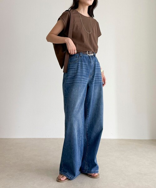 fredy emue（フレディエミュ）の「《セットアップ対応》タンブラー鹿の子フレンチTシャツ（Tシャツ/カットソー・レディース・アイボリー/チャコールグレー/ブラウン・38）」の5枚目の写真