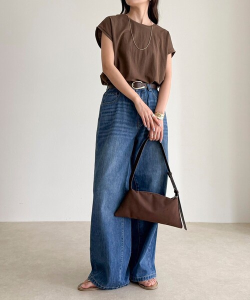 fredy emue（フレディエミュ）の「《セットアップ対応》タンブラー鹿の子フレンチTシャツ（Tシャツ/カットソー・レディース・アイボリー/チャコールグレー/ブラウン・38）」の6枚目の写真