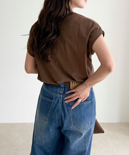 fredy emue（フレディエミュ）の「《セットアップ対応》タンブラー鹿の子フレンチTシャツ（Tシャツ/カットソー・レディース・アイボリー/チャコールグレー/ブラウン・38）」の12枚目の写真