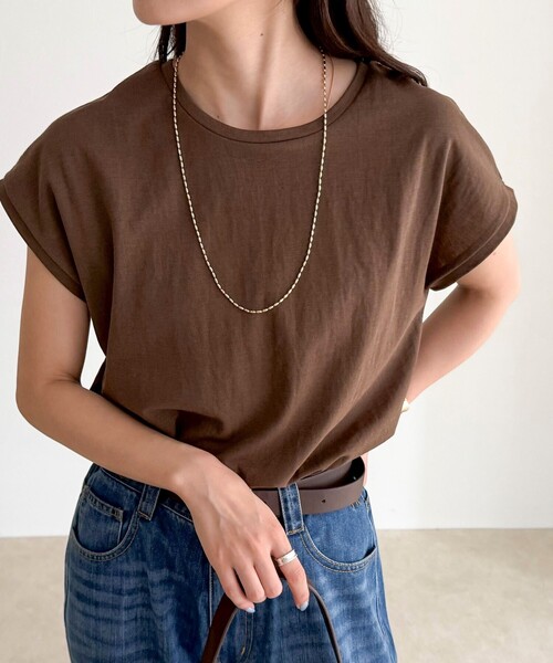 fredy emue（フレディエミュ）の「《セットアップ対応》タンブラー鹿の子フレンチTシャツ（Tシャツ/カットソー・レディース・アイボリー/チャコールグレー/ブラウン・38）」の14枚目の写真