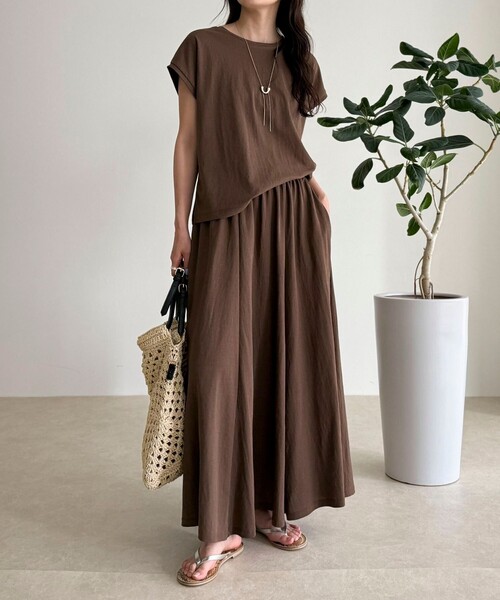 fredy emue（フレディエミュ）の「《セットアップ対応》タンブラー鹿の子フレンチTシャツ（Tシャツ/カットソー・レディース・アイボリー/チャコールグレー/ブラウン・38）」の15枚目の写真