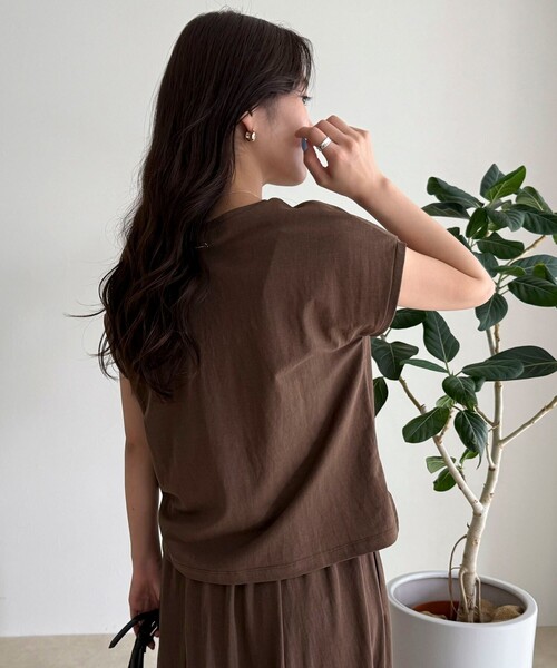 fredy emue（フレディエミュ）の「《セットアップ対応》タンブラー鹿の子フレンチTシャツ（Tシャツ/カットソー・レディース・アイボリー/チャコールグレー/ブラウン・38）」の21枚目の写真