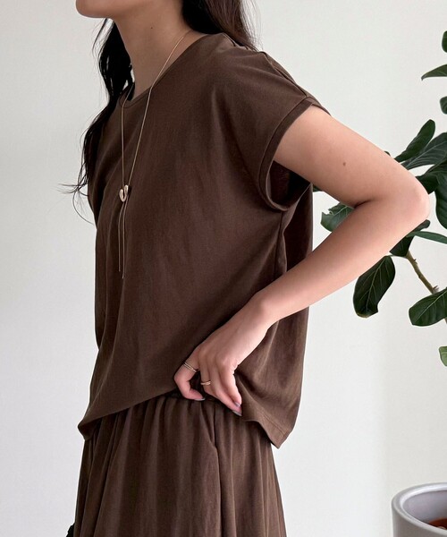 fredy emue（フレディエミュ）の「《セットアップ対応》タンブラー鹿の子フレンチTシャツ（Tシャツ/カットソー・レディース・アイボリー/チャコールグレー/ブラウン・38）」の22枚目の写真