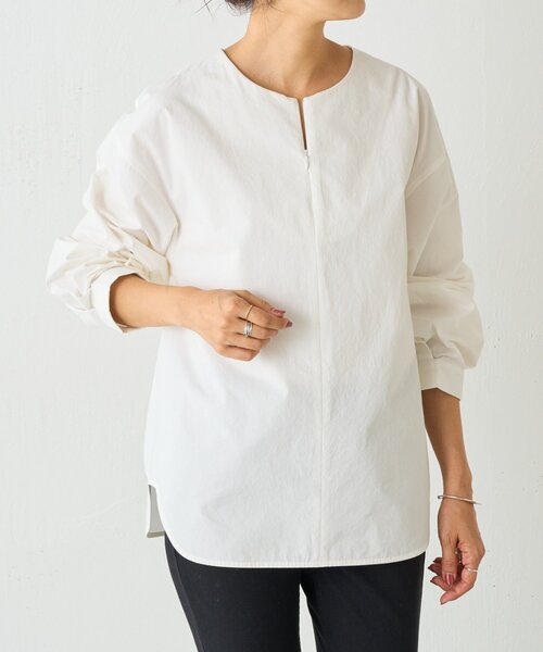 BEARDSLEY（ビアズリー）の「《15 quinze》フロントジップコットンプルオーバー（シャツ/ブラウス・レディース・ホワイト/ブラック・FREE）」の6枚目の写真