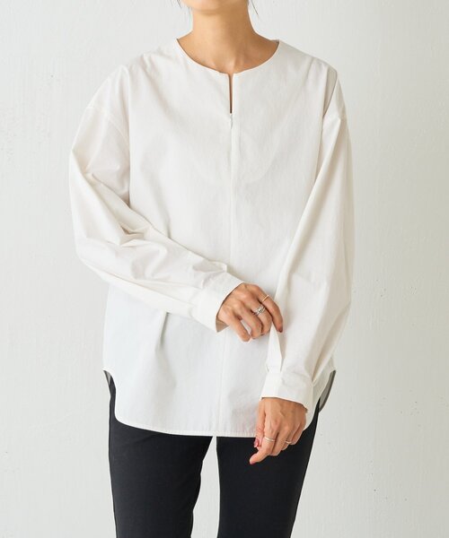 BEARDSLEY（ビアズリー）の「《15 quinze》フロントジップコットンプルオーバー（シャツ/ブラウス・レディース・ホワイト/ブラック・FREE）」の7枚目の写真