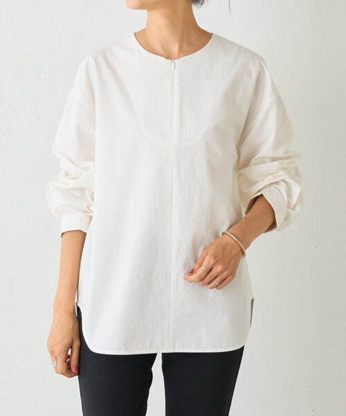 BEARDSLEY（ビアズリー）の「《15 quinze》フロントジップコットンプルオーバー（シャツ/ブラウス・レディース・ホワイト/ブラック・FREE）」の11枚目の写真