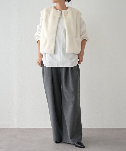 BEARDSLEY（ビアズリー）の「《15 quinze》フロントジップコットンプルオーバー（シャツ/ブラウス・レディース・ホワイト/ブラック・FREE）」の14枚目の写真