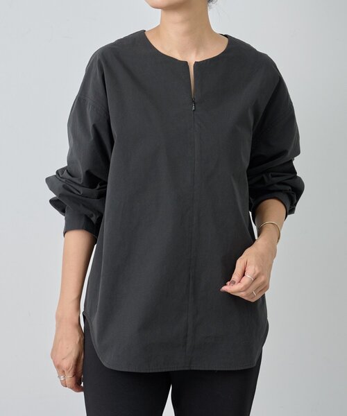 BEARDSLEY（ビアズリー）の「《15 quinze》フロントジップコットンプルオーバー（シャツ/ブラウス・レディース・ホワイト/ブラック・FREE）」の16枚目の写真