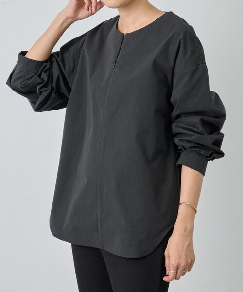 BEARDSLEY（ビアズリー）の「《15 quinze》フロントジップコットンプルオーバー（シャツ/ブラウス・レディース・ホワイト/ブラック・FREE）」の17枚目の写真