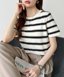 COCOMOMO（ココモモ）の「マルチボーダー サマーニット 半袖 ボーダー ニット ニットTシャツ（ニット/セーター）」