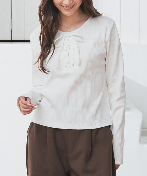 セール】レースアップトップス（Tシャツ/カットソー）｜Honeys