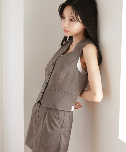 セール】【Luan】GLEN CHECK GILET/グレンチェックジレ（ベスト