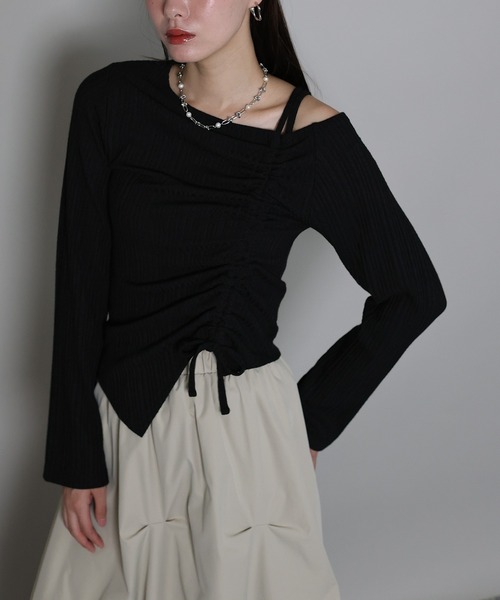 J by blue（ジェイバイブルー）の「ワンオフショルダーギャザーリボンTシャツ（Tシャツ/カットソー・レディース・ブラック/オフホワイト/グレー・MEDIUM）」の21枚目の写真