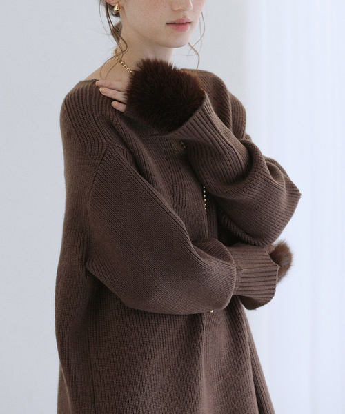 La Totalite【洗える】ファーグローブニットチュニック 洗える】ファーグローブニットチュニック（チュニック）｜La TOTALITE