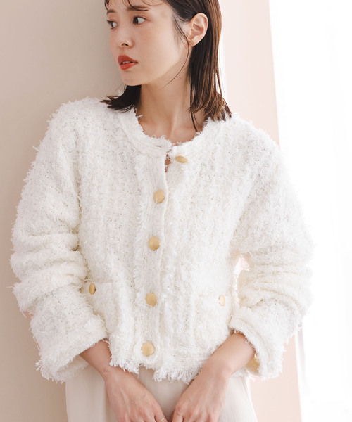 Noble（ノーブル）の「ツイードニットカーディガン（カーディガン/ボレロ・レディース・ホワイト/ネイビー・FREE）」の7枚目の写真