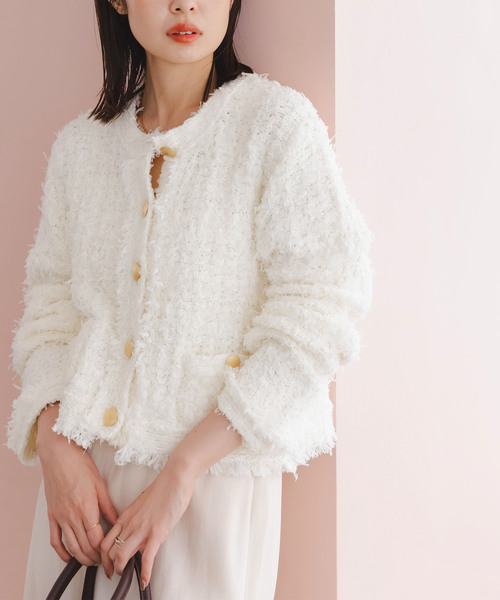 Noble（ノーブル）の「ツイードニットカーディガン（カーディガン/ボレロ・レディース・ホワイト/ネイビー・FREE）」の9枚目の写真