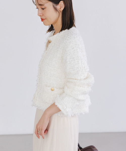 Noble（ノーブル）の「ツイードニットカーディガン（カーディガン/ボレロ・レディース・ホワイト/ネイビー・FREE）」の16枚目の写真