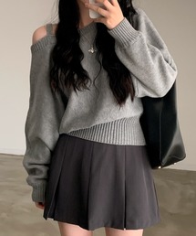 ワンストラップ アシンメトリー オフショル ニット プルオーバー