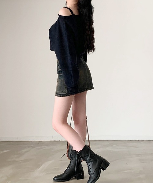 Lace Ladies(レースレディース)の「ワンストラップ アシンメトリー オフショル ニット プルオーバー(ニット/セーター・レディース・グレー/ネイビー・XL/M)」の8枚目の写真