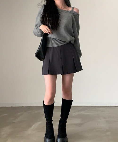 Lace Ladies(レースレディース)の「ワンストラップ アシンメトリー オフショル ニット プルオーバー(ニット/セーター・レディース・グレー/ネイビー・XL/M)」の11枚目の写真
