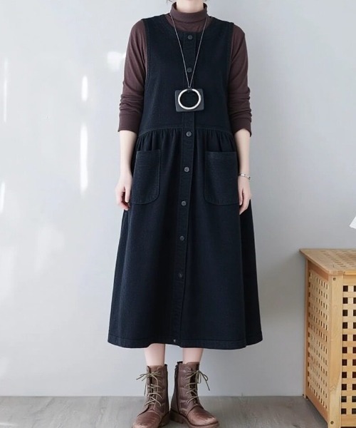 cammie(キャミー)の「フロントボタンワンピース(ジャンパースカート・レディース・ブラック/パープル/ブラウン/グリーン・L/M)」の18枚目の写真