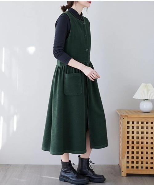 cammie(キャミー)の「フロントボタンワンピース(ジャンパースカート・レディース・ブラック/パープル/ブラウン/グリーン・L/M)」の8枚目の写真