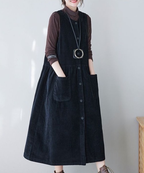 cammie(キャミー)の「フロントボタンワンピース(ジャンパースカート・レディース・ブラック/パープル/ブラウン/グリーン・L/M)」の5枚目の写真