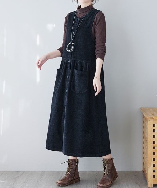 cammie(キャミー)の「フロントボタンワンピース(ジャンパースカート・レディース・ブラック/パープル/ブラウン/グリーン・L/M)」の17枚目の写真